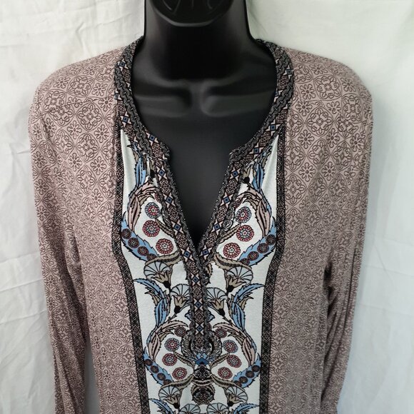 Daniel Rainn Medium Long Sleeve Boho Pattern Blouse Top DR2 - Picture 2 of 9